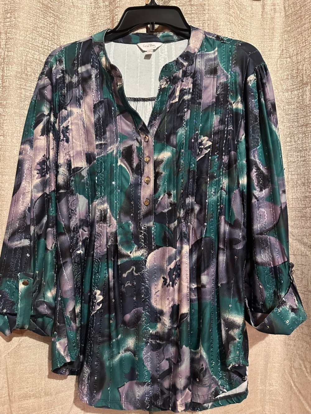 Carol Rose Teal, Purple & Black Floral Satin Tunic